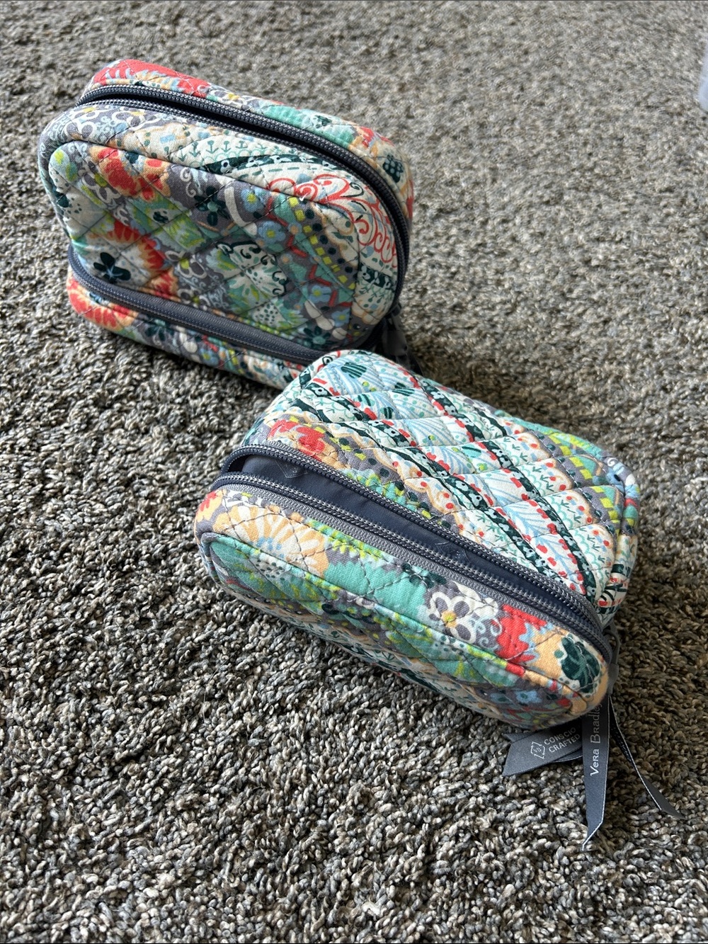 Vera Bradley Quilted Floral Patchwork Cosmetic Pouches in Teal, Coral, Yellow